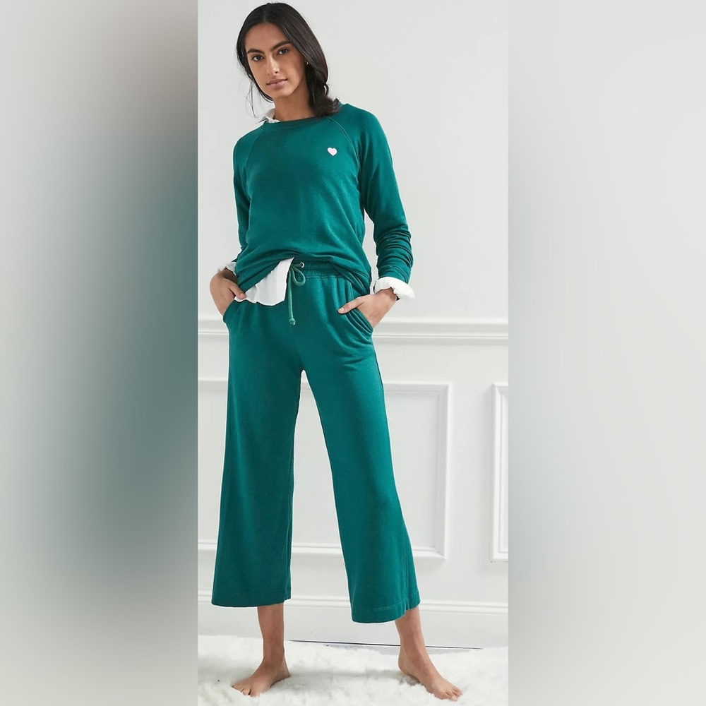 NWT Anthropologie Sundry Emerald Cropped Flare Lounge Pants